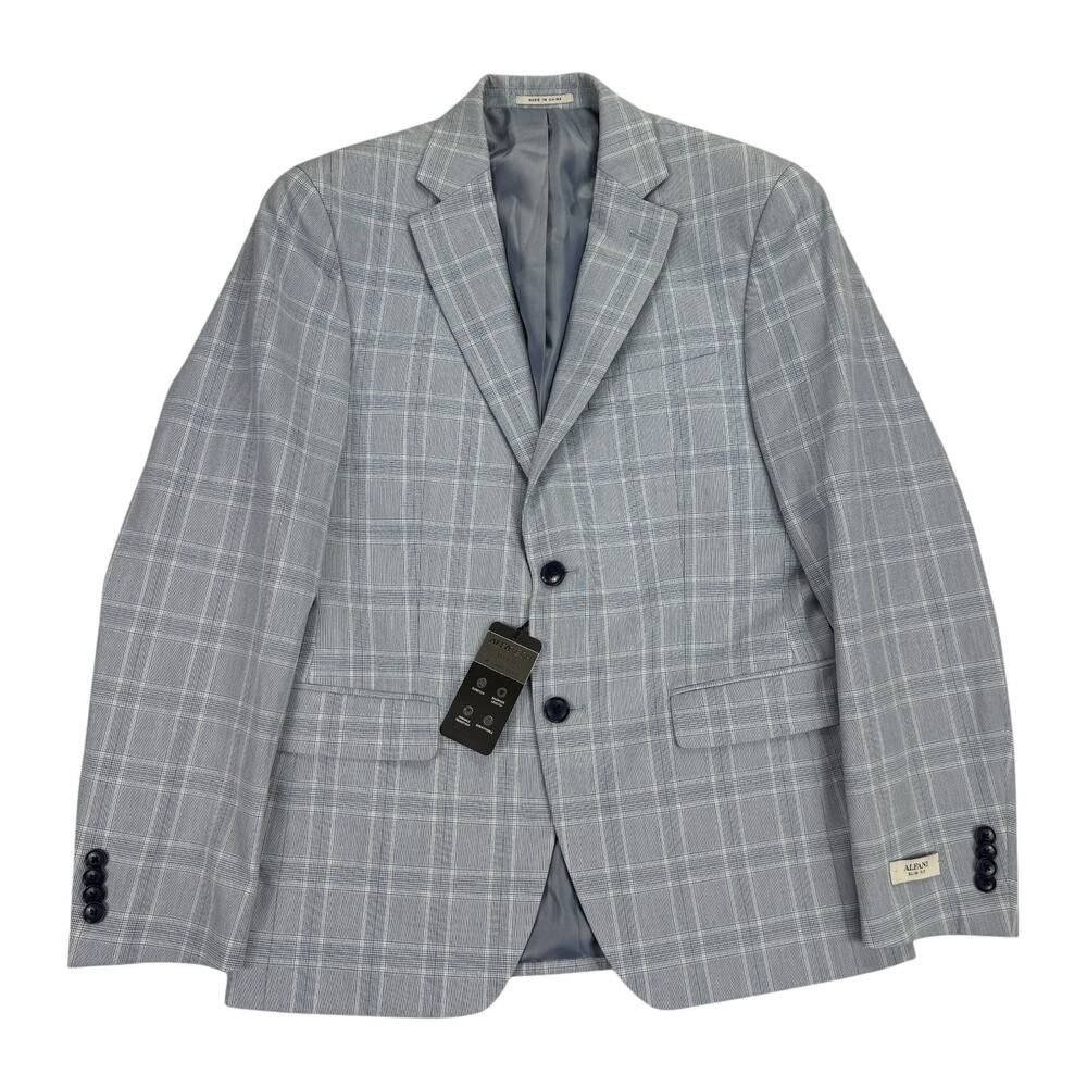 Alfani Mens Slim Fit Stretch Plaid Suit Jacket Light Blue 36S
